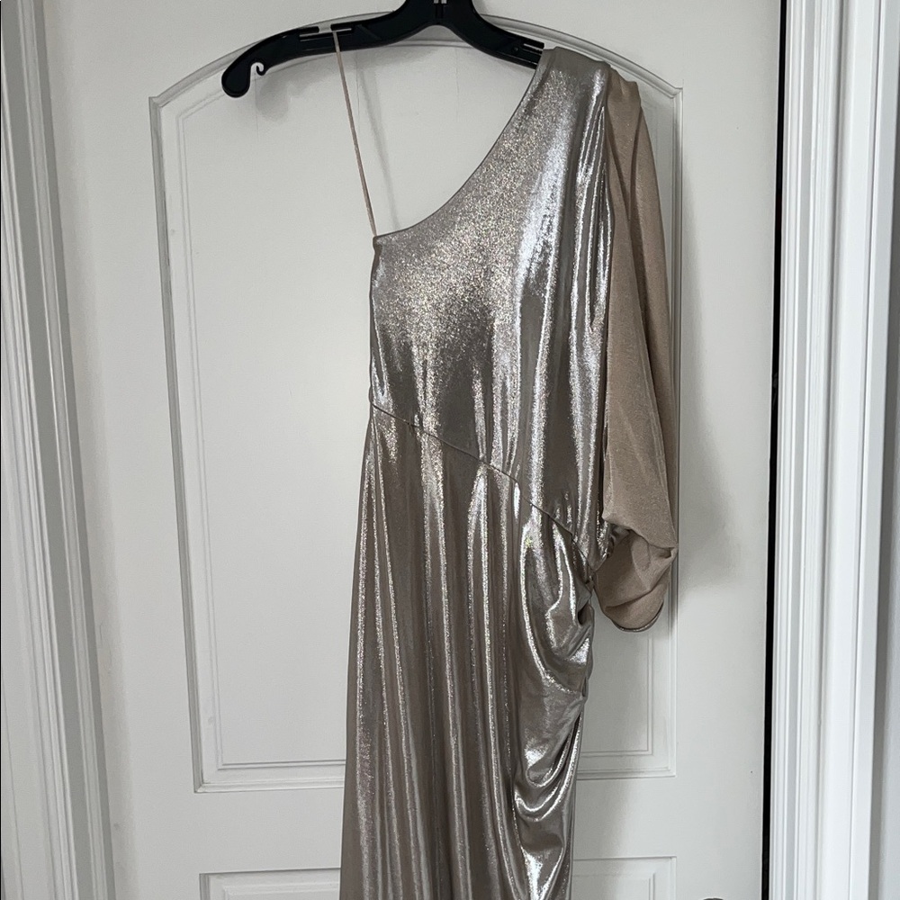Taylor One Shoulder Metallic Dress - Silver
